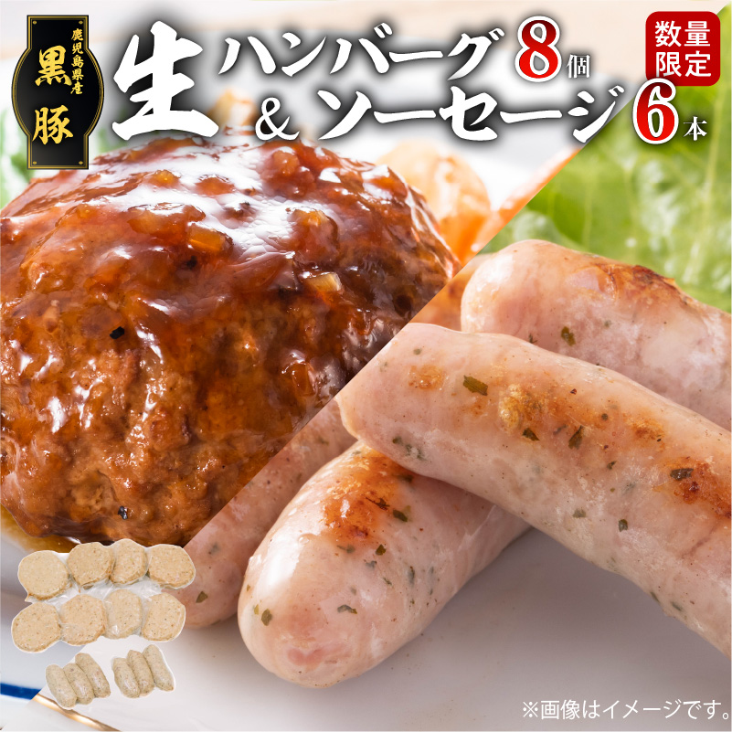 【毎月数量限定】黒豚生ハンバーグ8個&黒豚生ソーセージ2P「黒豚グリル三昧」 K086-019鹿児島県鹿児島市12000肉