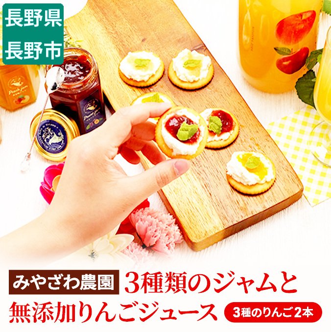 みやざわ農園 3種類のジャムと無添加りんごジュース(3種のりんご 2本) 飲料類 果汁飲料 桃 ピーチ 長野県長野市21000お茶・飲料果汁・野菜飲料