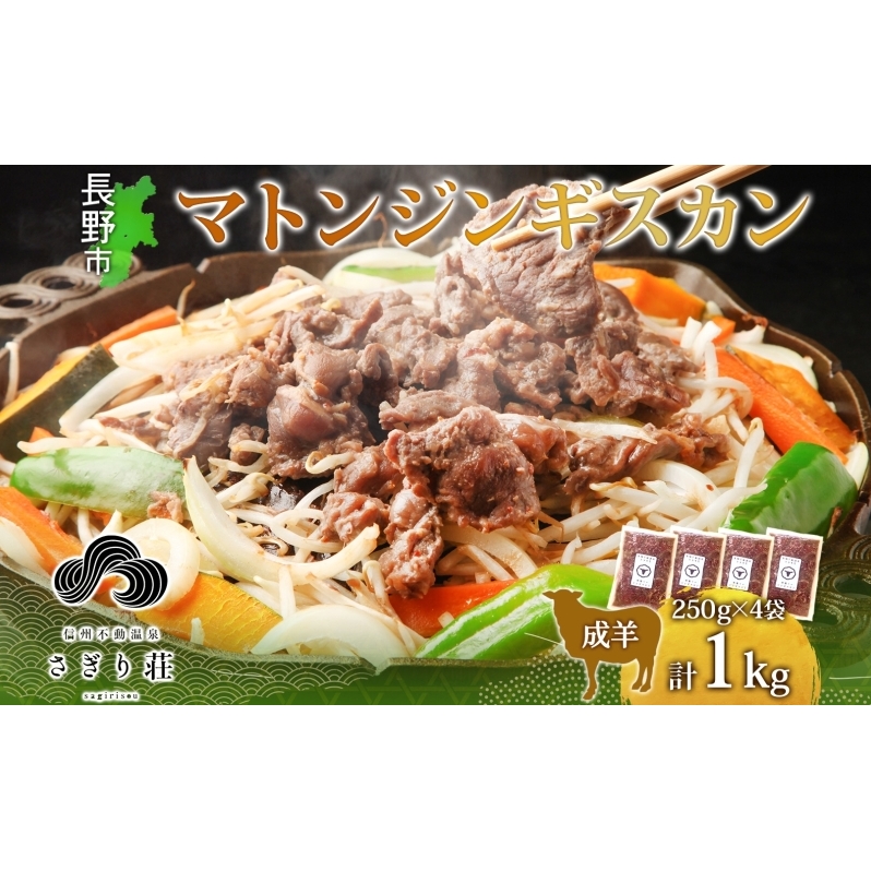 長野県 不動温泉 さぎり荘 謹製 マトンジンギスカン 250g×4袋 計1kg 羊肉 マトン 味付き 肉 お肉 ジンギスカン 焼肉 BBQ 冷凍 小分け キャンプ  羊 おかず ストック お取り寄せ グルメ 人気 産地