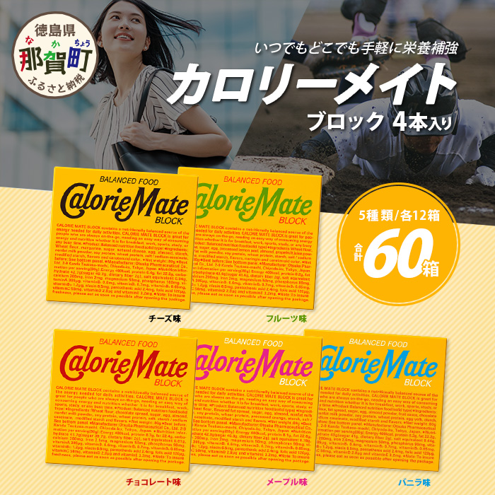 【大塚製薬】カロリーメイトブロック 4本入り 合計60箱 5種類×各12箱【徳島 那賀 カロリーメイト チョコ バニラ メープル チーズ フルーツ ビタミン ミネラル たんぱく質 脂質 糖質 5大栄養