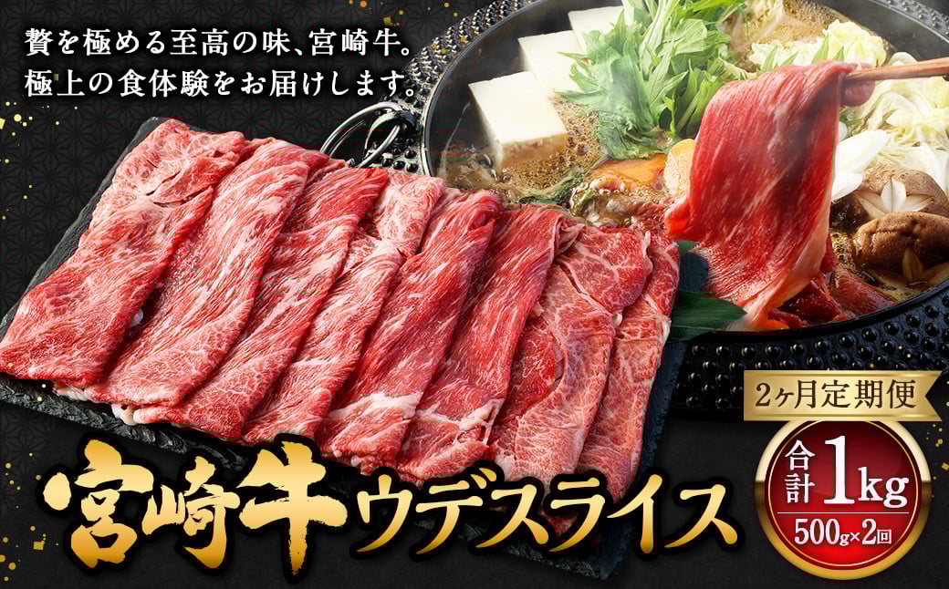 【2ヶ月定期便】<宮崎牛ウデスライス 500g(1パック:500g×2回)> お申込みの翌月下旬頃に第一回目発送(12月は中旬頃) 牛肉 お肉 肉 和牛 新生活応援 卒業祝い 就職祝い 入学 卒業 お花見