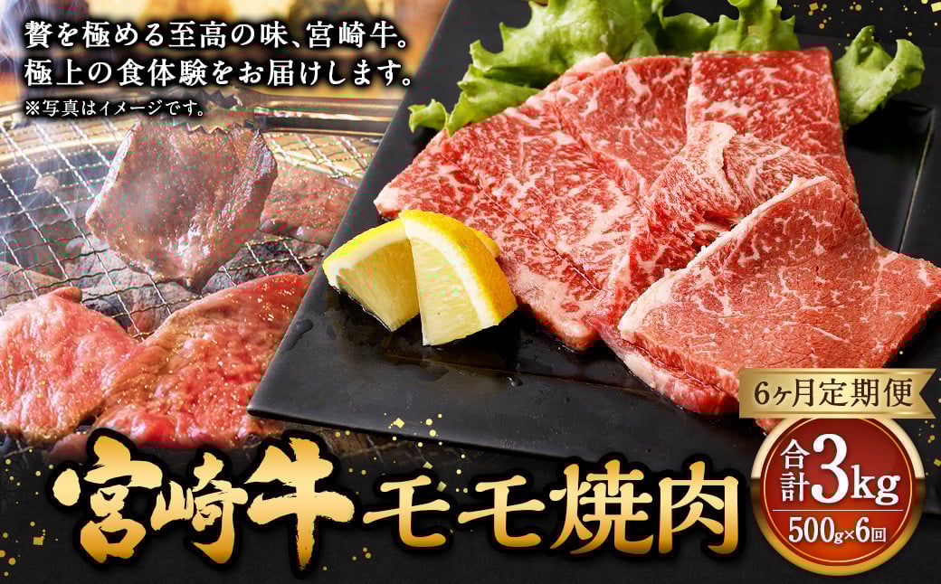 【6ヶ月定期便】<宮崎牛モモ焼肉 500g(1パック:500g×6回)> お申込みの翌月下旬頃に第一回目発送(12月は中旬頃) 牛肉 お肉 肉 和牛 新生活応援 卒業祝い 就職祝い 入学 卒業 お花見 引