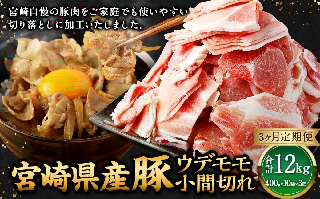 【3ヶ月定期便】<宮崎県産豚 ウデモモ 小間切れ 400g×10袋(10袋×3回)> お申込みの翌月下旬頃に第一回目発送(12月は中旬頃) 豚肉 お肉 肉 新生活応援 卒業祝い 就職祝い 入学 卒業 お花