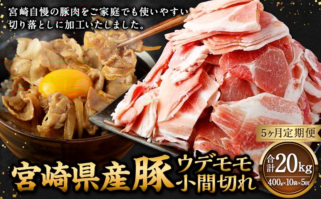 【5ヶ月定期便】<宮崎県産豚 ウデモモ 小間切れ 400g×10袋(10袋×5回)> お申込みの翌月下旬頃に第一回目発送(12月は中旬頃) 豚肉 お肉 肉 新生活応援 卒業祝い 就職祝い 入学 卒業 お花