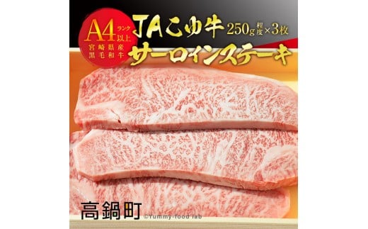 <JAこゆ牛A4〜サーロインステーキ 250g程度×3枚>翌月末迄に順次出荷宮崎県高鍋町40000肉牛肉