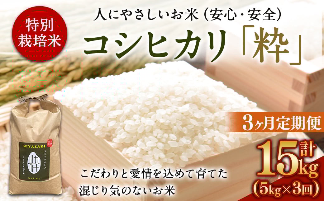 <令和6年度 特別栽培米「粋」コシヒカリ 5kg(3か月定期便)> ※翌月下旬に第一回目を発送(12月は中旬) お米 米 白米 精米 宮崎県 高鍋町宮崎県高鍋町29000米・パン白米