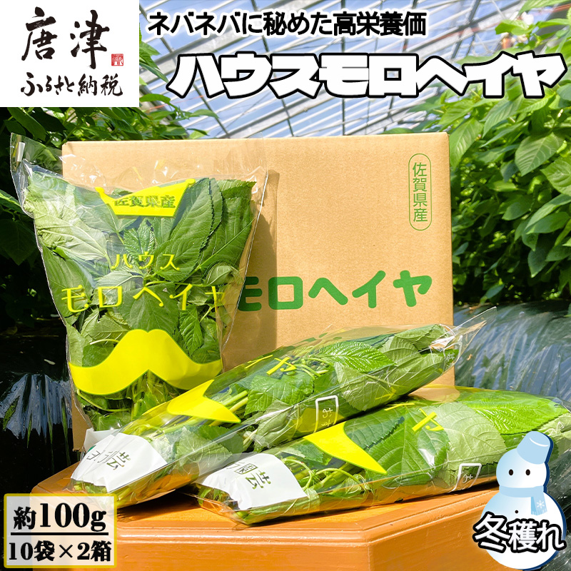 『先行予約』【12月上旬より順次発送】冬穫れハウスモロヘイヤ 100g×10袋×2箱 ネバネバ 高栄養価(βカロテン/各種ビタミン/カルシウム/カリウム/葉酸など) 定番おひたし 和洋中の各種スー