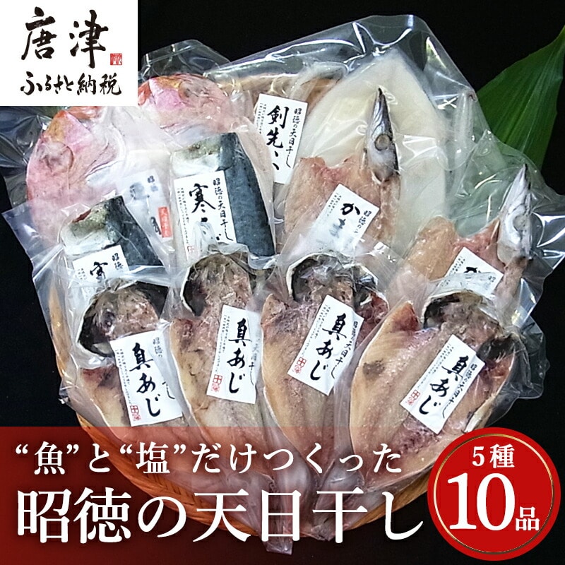 昭徳の天日干し 1枚60g~180g全10枚でお届けします 真あじ開き60g×4枚 真さば片身90g×2枚 かます開き80g×2枚 連子鯛開き180g×1枚 剣先いか開き70g×1枚 おかず ギフト佐賀県唐津市13000魚介・海産物