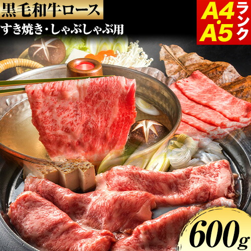 黒毛和牛 ロース すき焼き しゃぶしゃぶ用 A4・A5ランク 約600g 株式会社 繁田総本店《30日以内に出荷予定(土日祝除く)》大阪府 羽曳野市  牛肉 牛 ロース 牛ロース すき焼き しゃぶしゃぶ 国