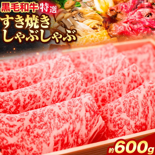 黒毛和牛 特選 すき焼き しゃぶしゃぶ スライス 600g エムエスエイ (株)《30日以内に出荷予定(土日祝除く)》大阪府 羽曳野市  牛肉 牛 和牛すき焼き用 しゃぶしゃぶ用 肩ロース ロース---habikino