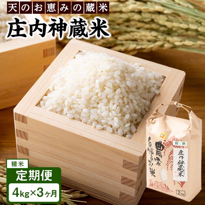 【定期便 全3回】庄内神蔵米(精米)4kg(2kg×2袋)×3回大分県由布市39000米・パン白米