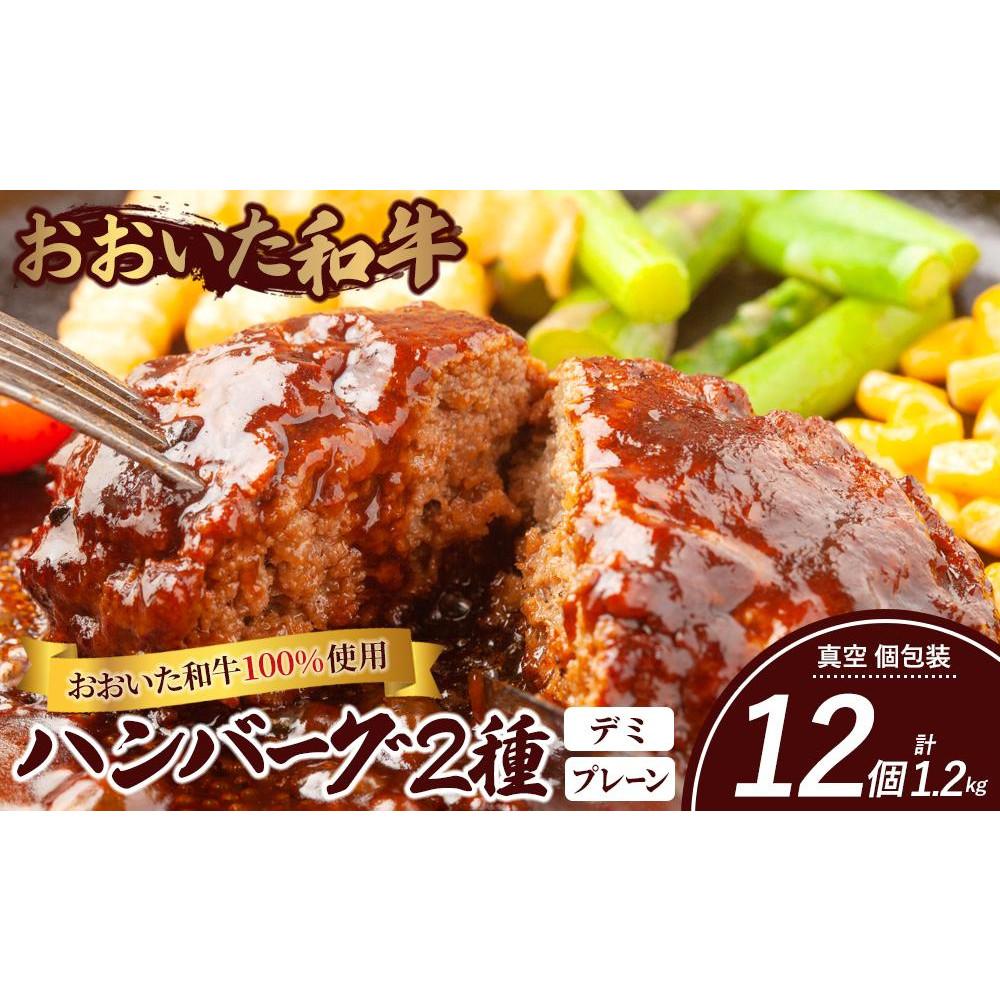 <おおいた和牛100%使用>ハンバーグ 2種 デミ・プレーン 12個 計約1.2kg大分県由布市10000肉加工肉(ハム・ソーセージ等)