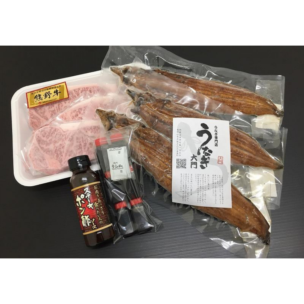 豪華限定企画!熊野牛ステーキと国産炭火焼鰻の贅沢うな牛セットB【MT28】和歌山県印南町62000肉牛肉