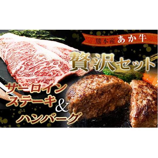 FKK19-266_贅沢セット(あか牛サーロインステーキ440g・あか牛ハンバーグ100g×10個) 熊本県 嘉島町熊本県嘉島町29000肉牛肉