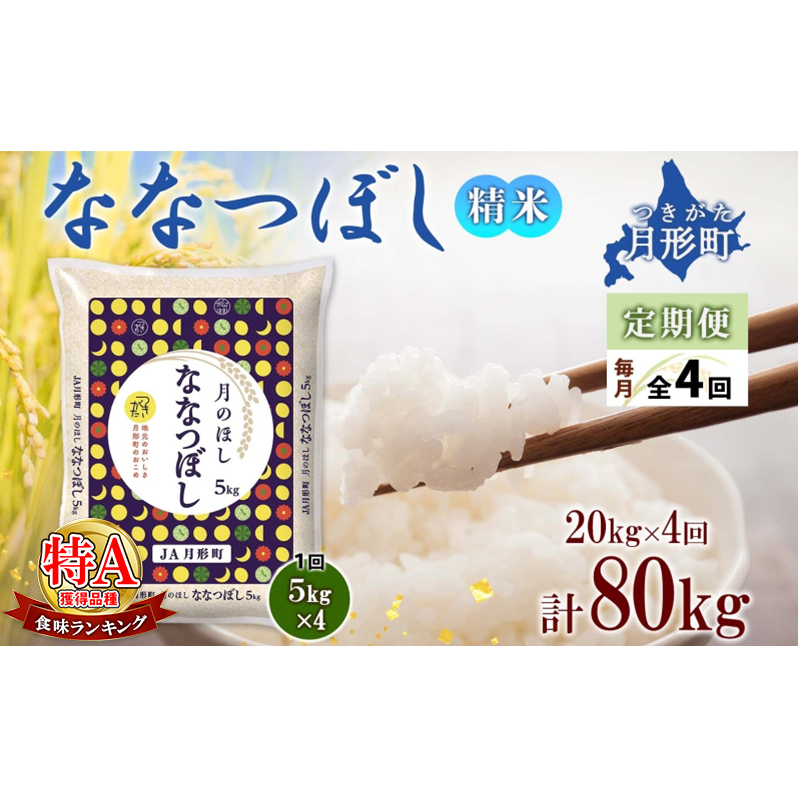 【令和7年産先行予約】北海道 定期便 4ヵ月連続4回 令和7年産 ななつぼし 5kg×4袋 特A 精米 米 白米 ご飯 お米 ごはん 国産 ブランド米 おにぎり ふっくら 常温 お取り寄せ 産地直送  月形 北海