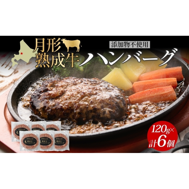 月形熟成牛 ハンバーグ 120 g 6 個 計 720 g 北海道フード株式会社 添加物不使用 熟成肉 冷凍 ギフト 詰め合わせ 和牛 赤身 牛肉 お弁当 ランチ 昼食 夕食 おかず 惣菜 バーベキュー 焼肉 キャン