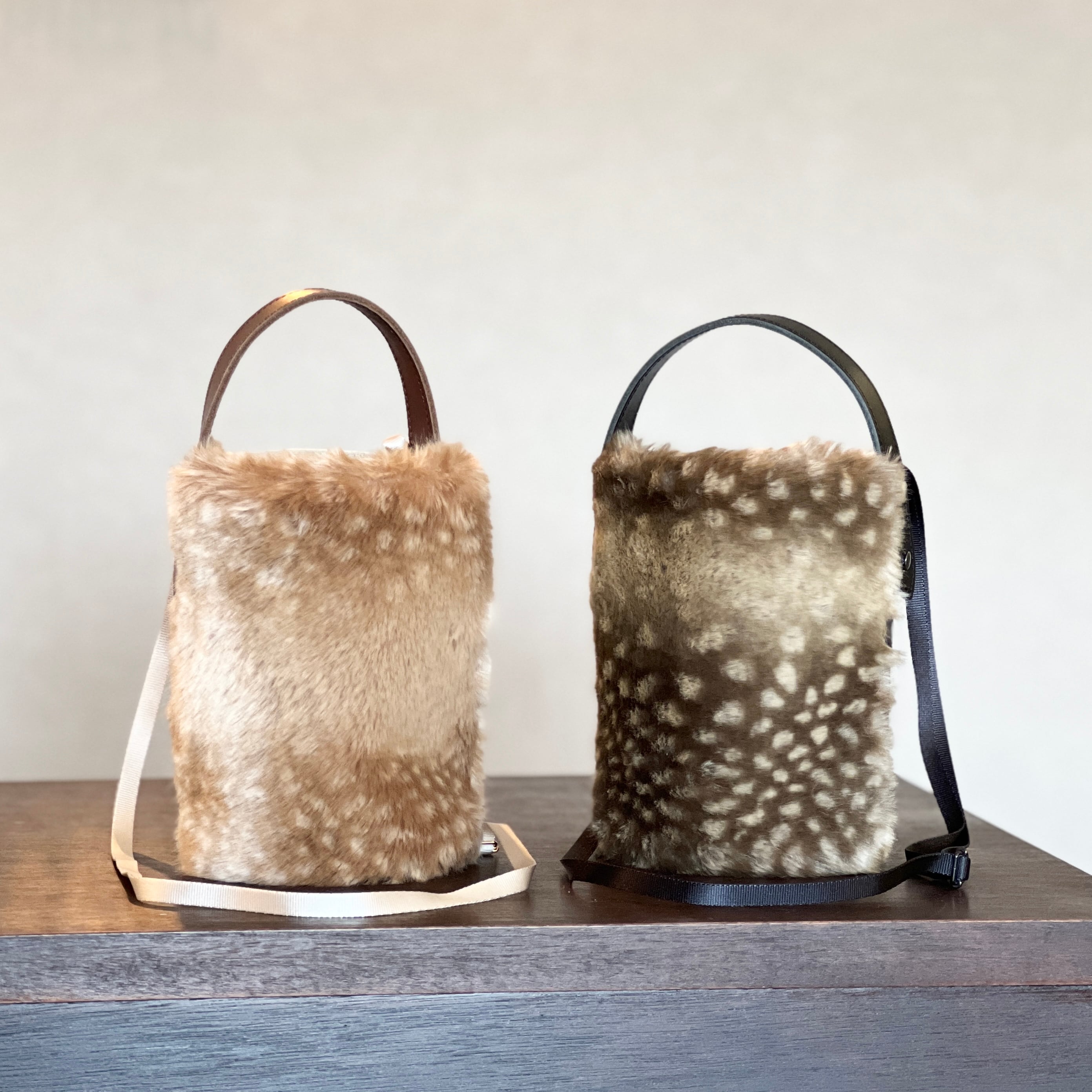 バンビ柄エコファー 2WAYバケツミニバッグ(グレー)CUSTOM BAG Milih 奈良県 奈良市 なら 48-003奈良県奈良市48000衣類・装飾品・工芸品鞄・バッグ