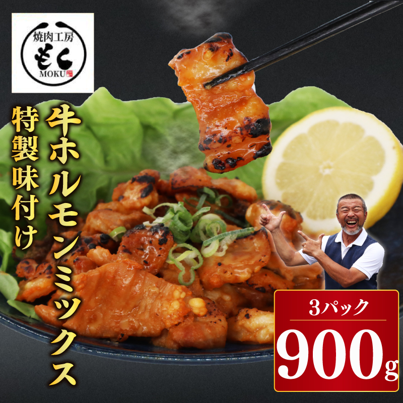 牛ホルモンMIX 900g 牛肉 味付け おいしい 小分け 個包装 冷凍 焼肉工房もく 5-025奈良県奈良市5000肉