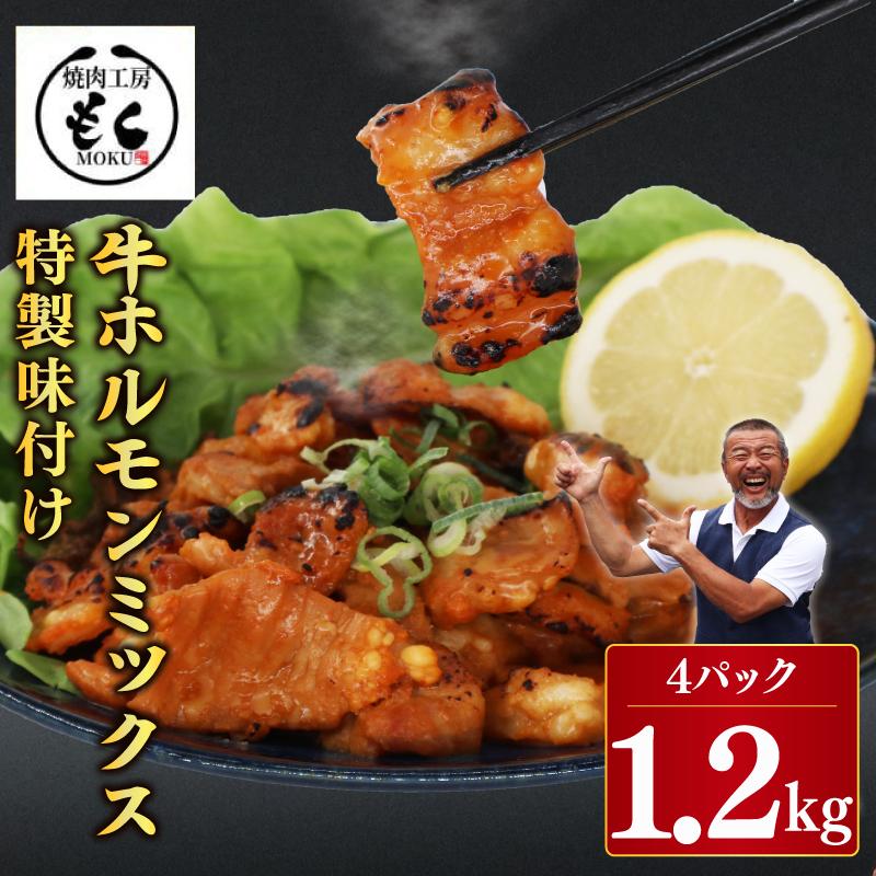 牛ホルモンMIX 1.2kg 牛肉 味付け おいしい 小分け 個包装 冷凍 焼肉工房もく 9-020奈良県奈良市9000肉