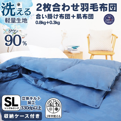 【洗える羽毛布団】羽毛本掛け布団シングル 2枚合わせ洗濯可国産 抗菌防臭防ダニ ネイビー【1310543】大阪府忠岡町66000雑貨・日用品寝具・タオル