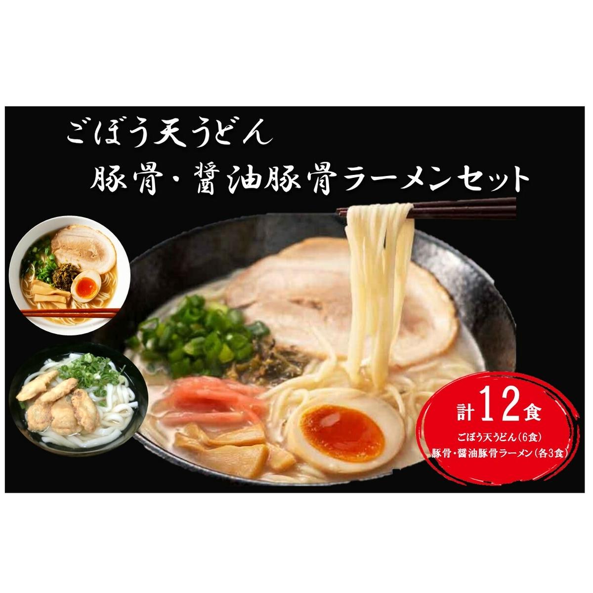 博多ごぼう天うどん(6食)&豚骨・醤油豚骨ラーメン(各3食)セット【A5-432】福岡県飯塚市15000麺ラーメン