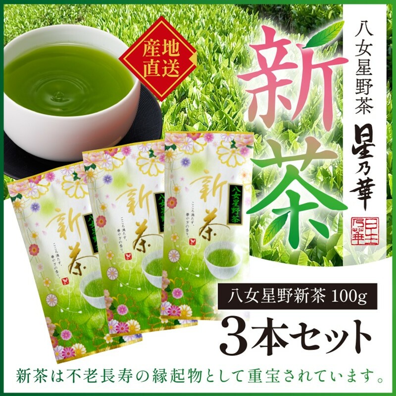 新茶 八女星野茶 100g 3本詰め<先行予約>【A2-132】福岡県飯塚市12000お茶・飲料お茶