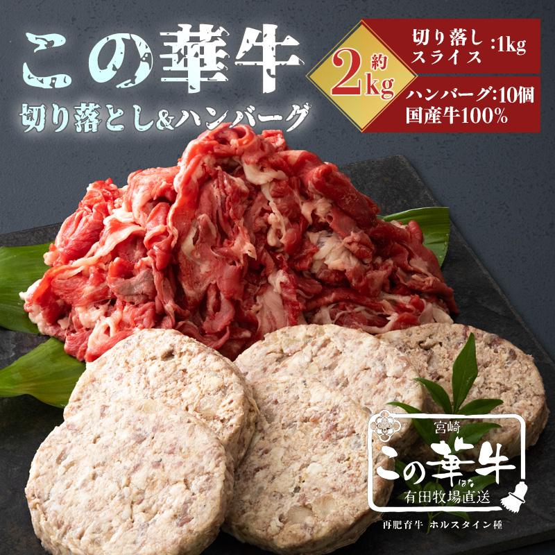 高原有田牧場直送  この華牛 切り落しスライス&ハンバーグ(各1kg) TF0461-P00037宮崎県高原町16000肉