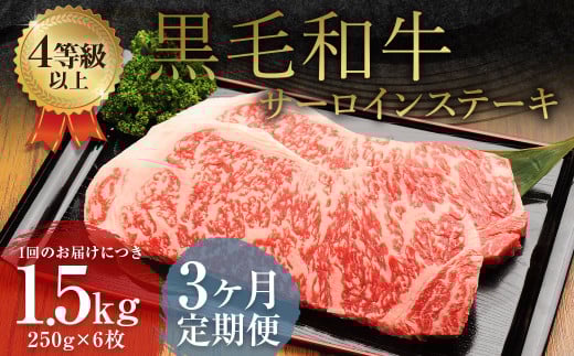 【3ヶ月定期便】 くまもと 黒毛和牛 サーロインステーキ 1.5kg(250g×6枚)牛肉 牛 肉熊本県益城町204000肉牛肉