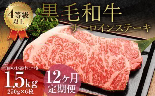 【12ヶ月定期便】 くまもと 黒毛和牛 サーロインステーキ 1.5kg(250g×6枚)牛肉 牛 肉熊本県益城町818000肉牛肉