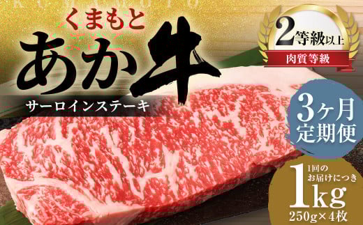 【3ヶ月定期便】 くまもと あか牛 サーロイン 1.0kg(250g×4枚) 牛肉 牛 肉熊本県益城町157500肉牛肉