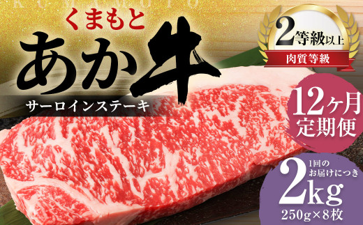 【12ヶ月定期便】くまもとあか牛 サーロイン 2.0kg(250g×8枚) 牛肉 牛 肉熊本県益城町1252500肉牛肉
