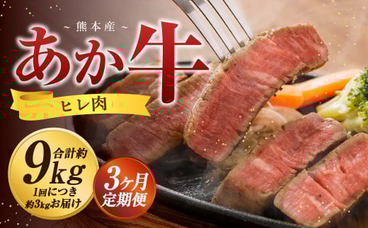 【3か月定期便】 熊本 あか牛 ヒレ肉 約3kg (約150g×15枚〜18枚) 牛 肉 牛肉 ヒレ ステーキ熊本県益城町623000肉牛肉