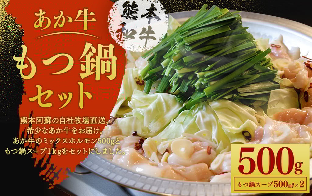 あか牛 もつ鍋 セット(あか牛ミックスホルモン約500g、もつ鍋スープ500ml×2パック)熊本県益城町13000肉牛肉