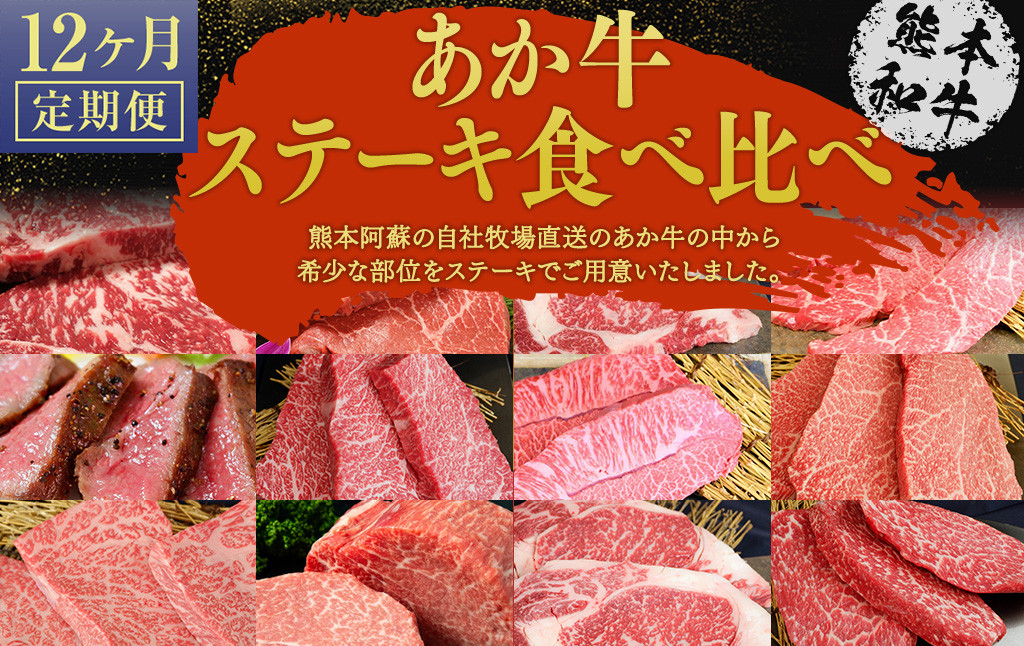 【12ヶ月定期便】あか牛ステーキ 12種 極上食べ比べ熊本県益城町508000肉牛肉