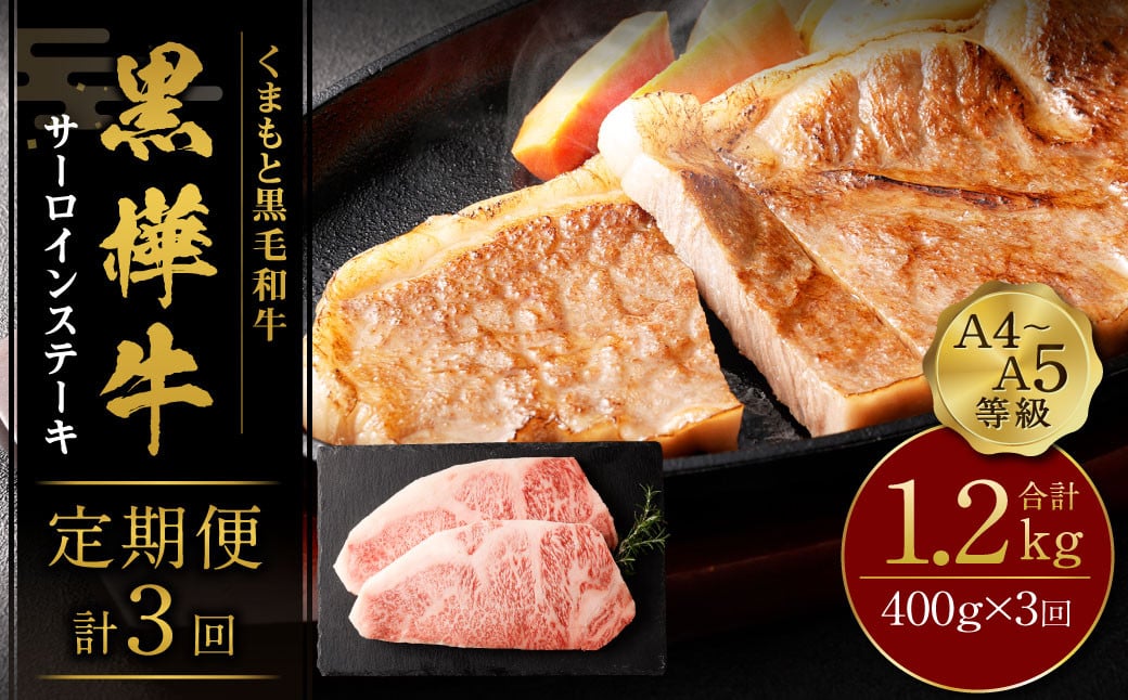 【3回定期便】くまもと黒毛和牛 杉本本店 黒樺牛 A4~A5等級 サーロインステーキ定期便 400g×3回熊本県益城町54000肉牛肉