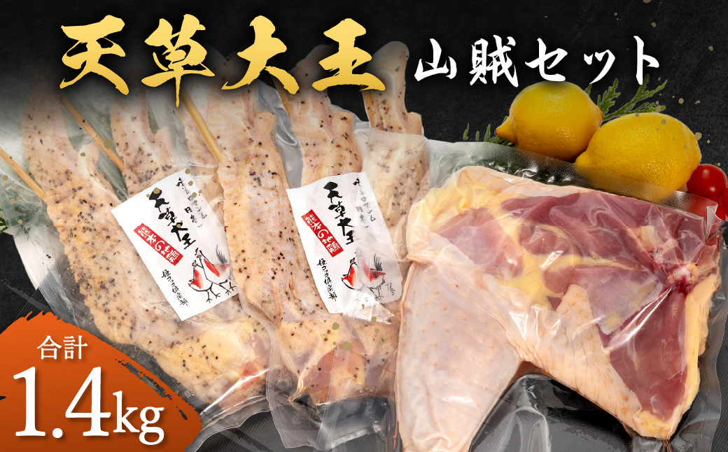 天草大王 【山賊セット】 幻の鶏 キャンプ BBQ 骨付き もも肉 (800g) 大手羽先 (3本×2) セット 鶏肉熊本県益城町15000肉鶏肉