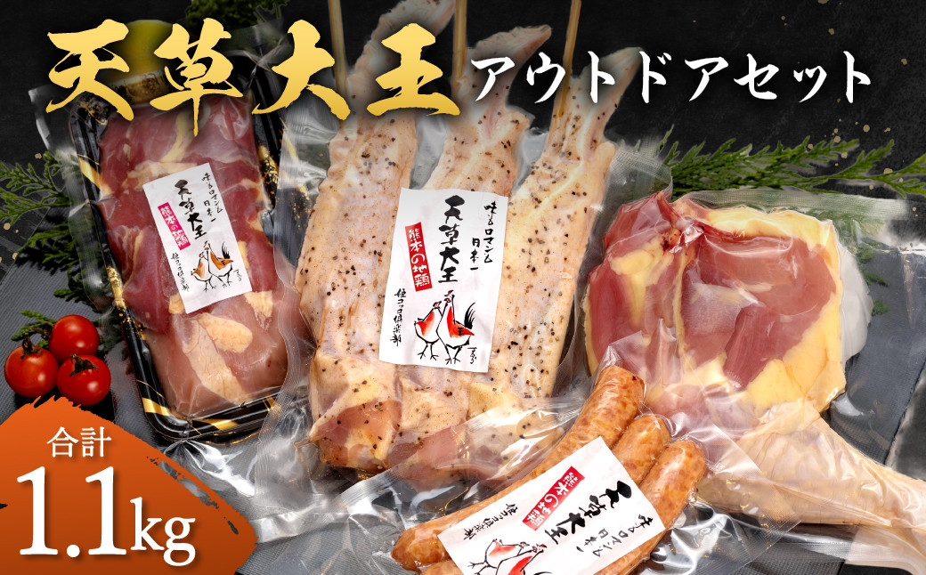 天草大王 【アウトドアセット】 幻の鶏 キャンプ BBQ 骨付 きもも肉 (500g) 大手羽先 ソーセージ ブツ切りミックス セット 鶏肉熊本県益城町15000肉鶏肉