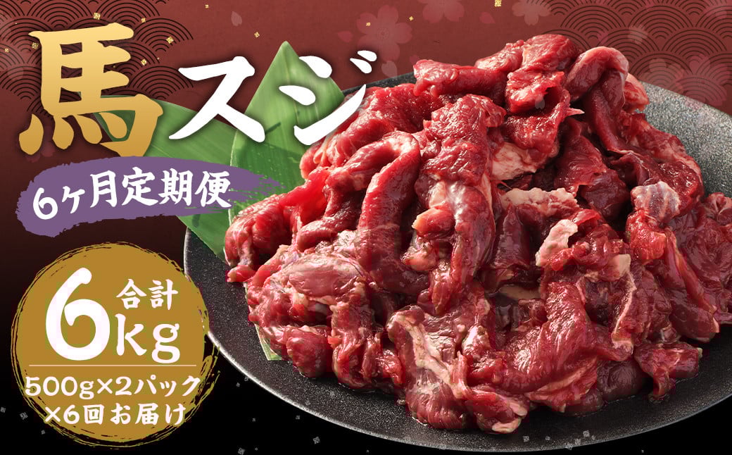 【6ヶ月定期便】 馬スジ 約1kg(500g×2パック) 計約6kg 馬肉 肉 馬すじ スジ 煮込み 熊本飼育 冷凍 定期便熊本県益城町67000肉ジビエ