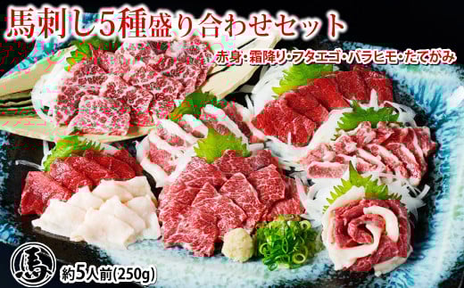馬刺し 5種 盛り合わせセット 5人前 約250g 熊本直送 馬肉 肉 赤身 霜降り バラヒモ フタエゴ コーネ 冷凍 益城町熊本県益城町17500肉ジビエ