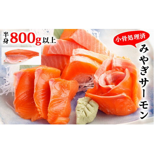 宮城県 みやぎ サーモン(小骨処理済)半身 800g以上 冷凍 刺身 生食 銀鮭 骨取り フィレ 無塩 宮城県 石巻市宮城県石巻市13000魚介・海産物その他 魚介・海産物