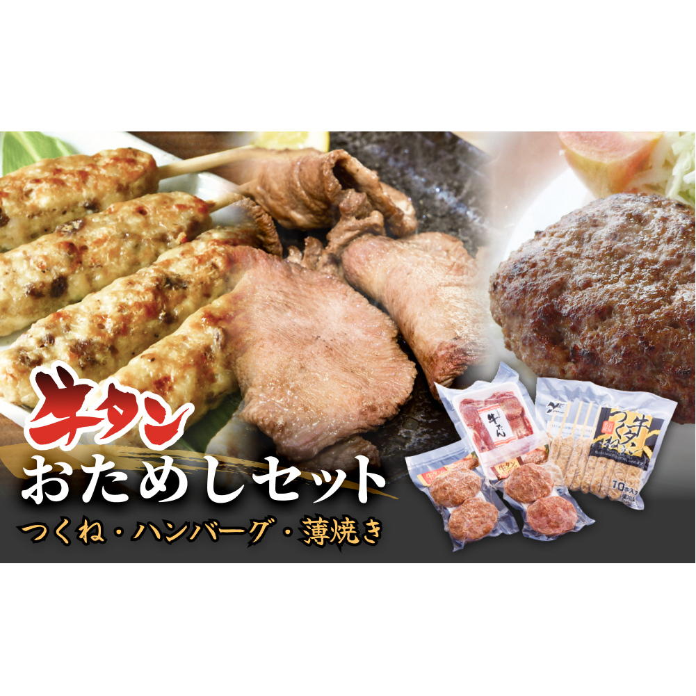牛タンおためしセット 冷凍 食べ比べ 詰め合わせ 牛たんつくね 薄焼き牛たん ハンバーグ チーズ入ハンバーグ  簡単調理 おかず おつまみ宮城県石巻市16000肉牛肉
