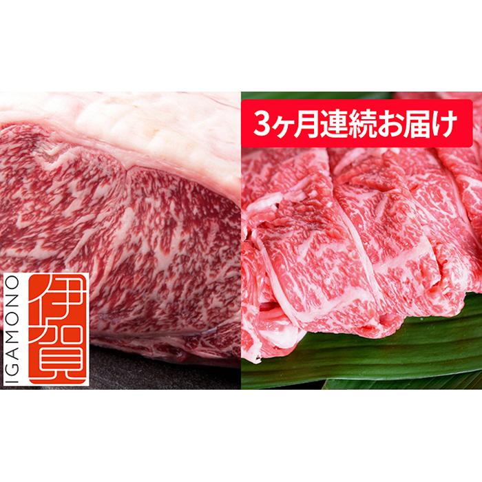 【3ヶ月連続】忍者ビーフ(伊賀牛)サーロインステーキ 約200g×5枚、肩ロ−スすきしゃぶスライス 約1kg三重県伊賀市300000肉牛肉