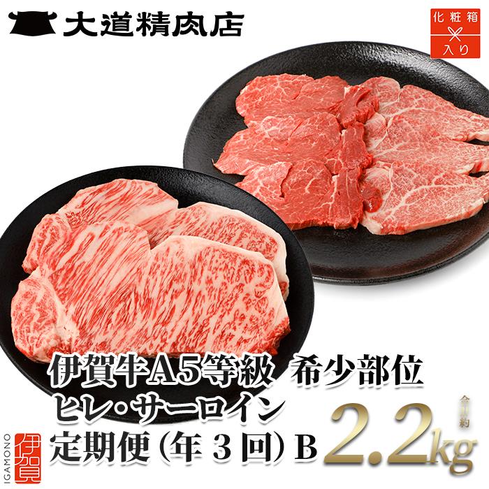 【年3回】伊賀牛 A5ヒレ・サーロイン 定期便B 総合計約2.2kg三重県伊賀市160000肉牛肉