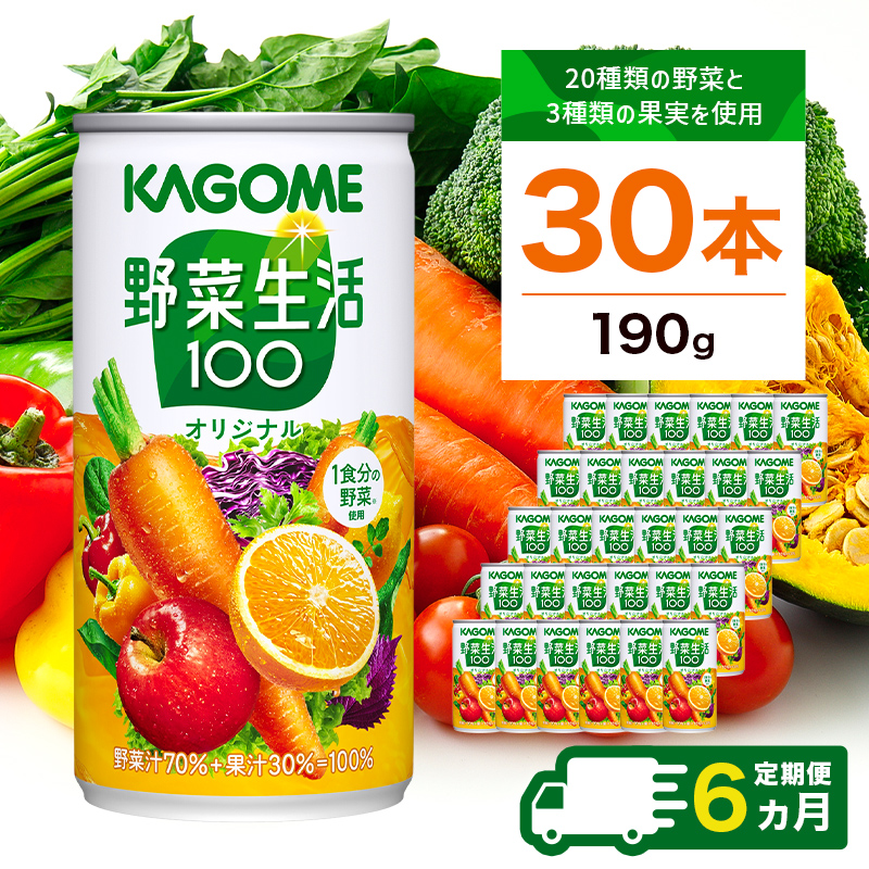 【定期便6ヵ月】カゴメ 野菜生活100 オリジナル 190g缶×30本 1ケース 毎月届く 6ヵ月 6回コース【 栃木県 那須塩原市 】 ns001-015栃木県那須塩原市84000お茶・飲料果汁・野菜飲料