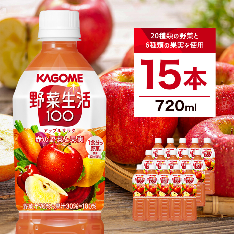 カゴメ 野菜生活100 アップルサラダ 720mlPET×15本【 飲料 野菜ジュース 栃木県 那須塩原市 】 ns001-028栃木県那須塩原市15000お茶・飲料果汁・野菜飲料