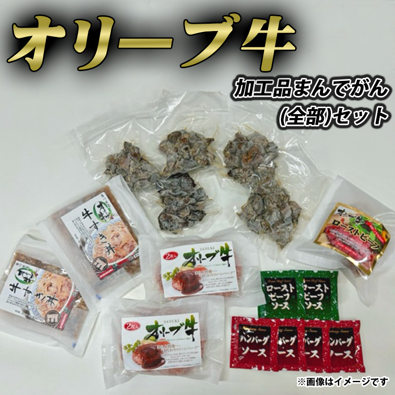 【ふるさと納税】黒毛和牛 オリーブ牛 加工品 まんでがん(全部)セット (炭火焼・ハンバーグ・牛すき丼・ローストビーフ 詰め合わせ) [ 讃岐牛 国産 ブランド牛 贅沢バラエティセット ごち