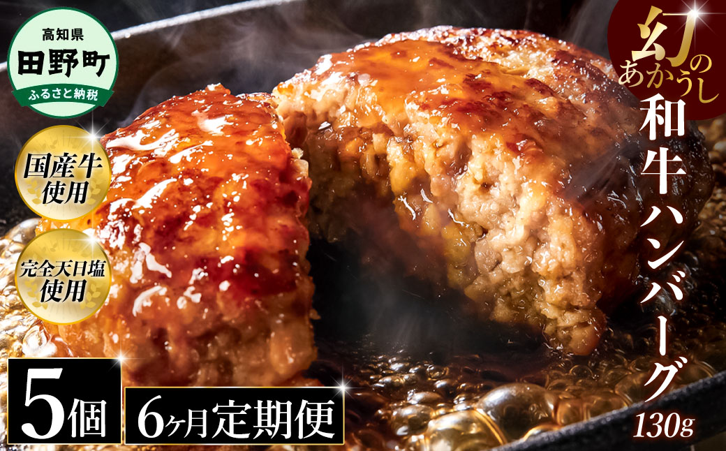 幻のあかうし和牛ハンバーグ 5個入り 6ヶ月定期便 1個130g 田野屋青蜂 白鯆 完全天日塩練り込み 肉 お肉 国産牛 土佐あかうし 四万十ポーク おかず 惣菜 おいしい お取り寄せ 冷凍 配送 高知