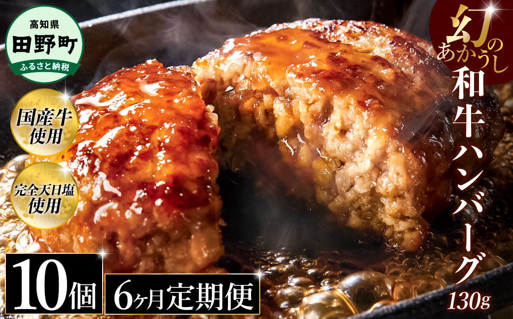 幻のあかうし和牛ハンバーグ 10個入り 6ヶ月定期便 1個130g 田野屋青蜂 白鯆 完全天日塩練り込み 肉 お肉 国産牛 土佐あかうし 四万十ポーク おかず 惣菜 おいしい お取り寄せ 冷凍 配送 高知