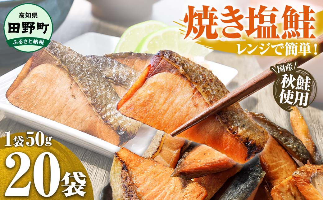焼き塩鮭 20袋 1袋50g さけ サケ 秋鮭 焼魚 焼き魚 レンジ 魚 魚介類 海鮮 国産 簡単 時短 おかず おつまみ 和食 惣菜 食品 お取り寄せ ごはんのお供 お酒のあて高知県田野町11500魚介・海産物