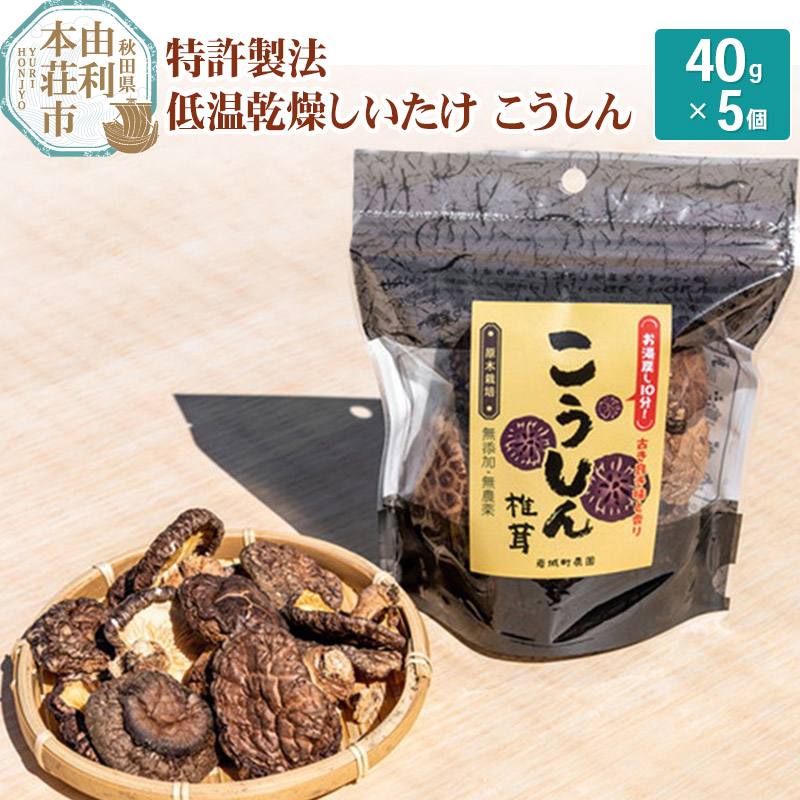 岩城町農園 特許製法 低温乾燥しいたけ こうしん 200g(40g×5個)秋田県由利本荘市11000野菜・きのこきのこ